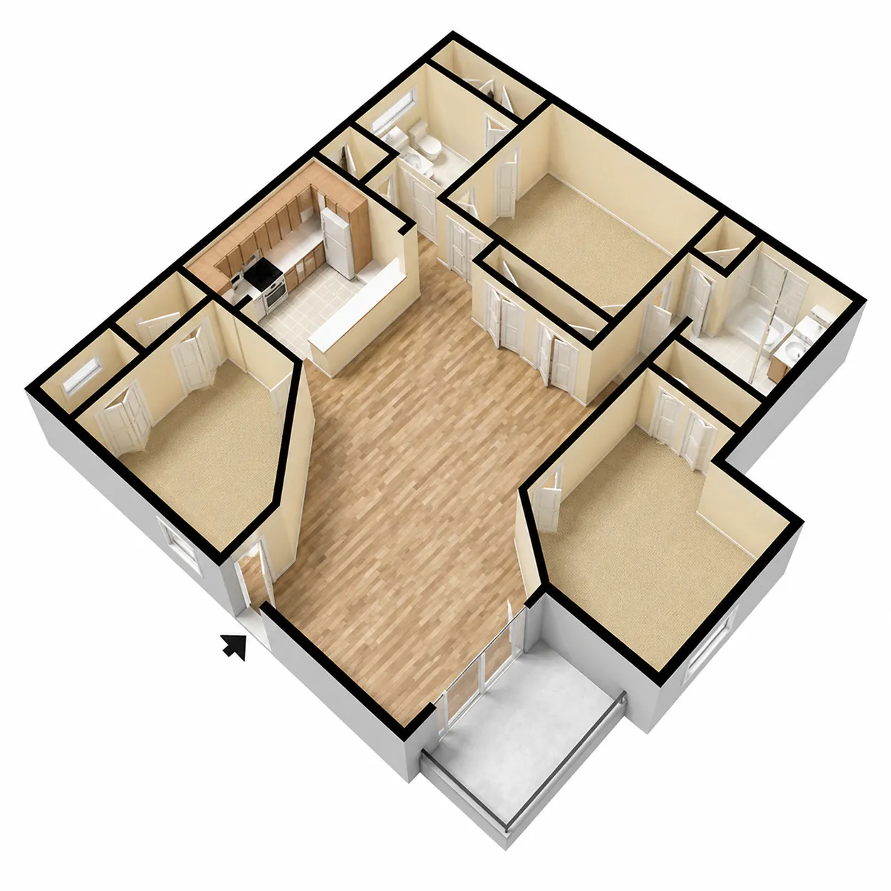 3 Bedroom · 2 Bath floor plan diagram