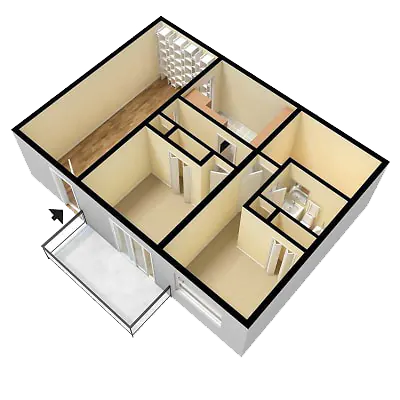 2 Bedroom · 1 Bath floor plan diagram